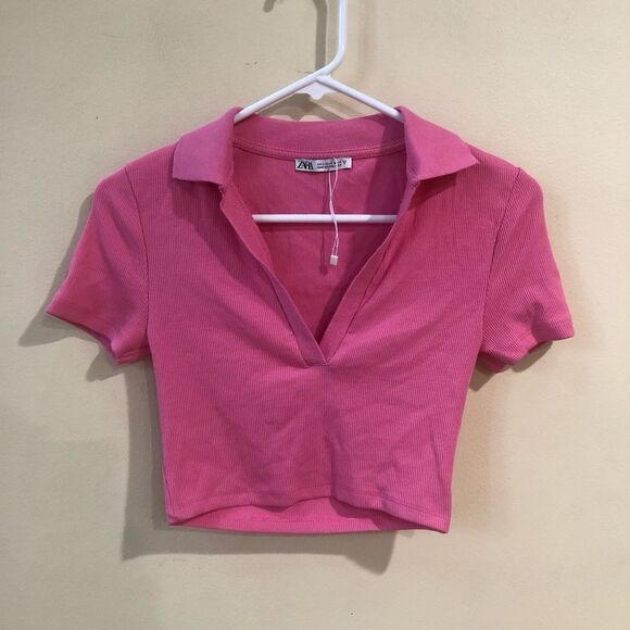 Zara Pink Rib Polo Shirt NWOT - Picture 4 of 7